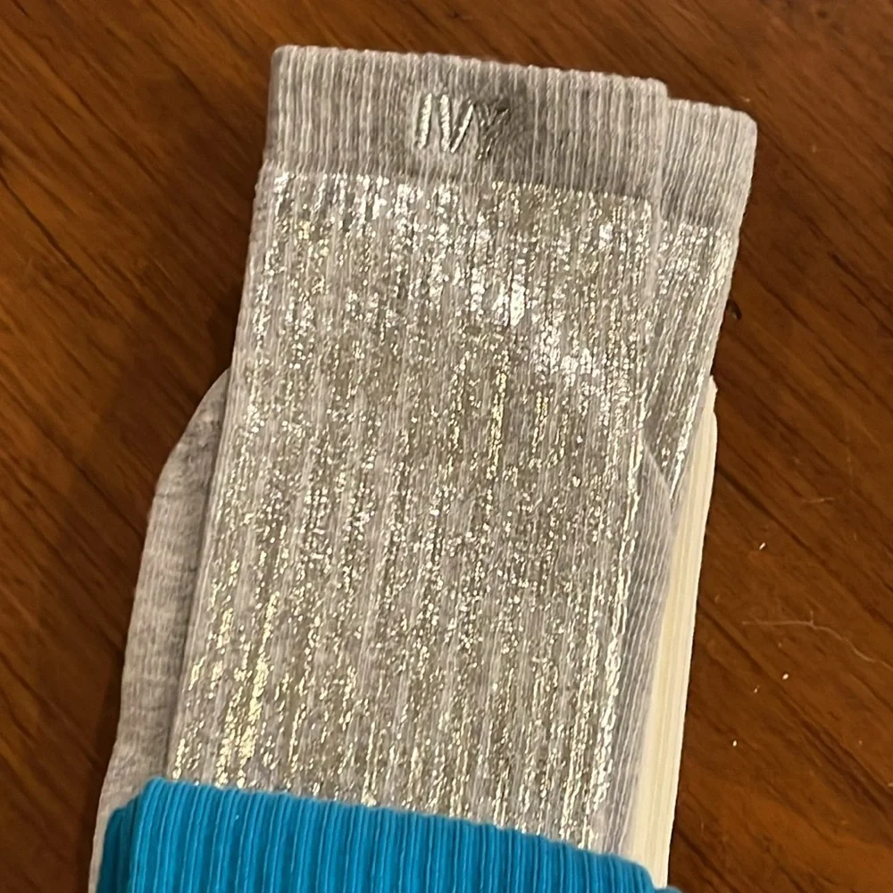 Adidas Ivy Park Socks x 3 pair Silver Sparkle Blue new Womens Size Large 10-11.5
